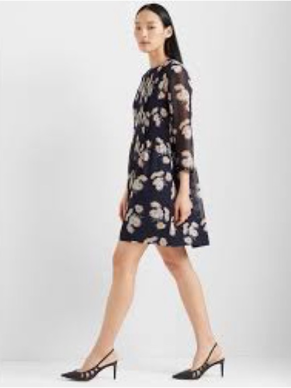NWT Club Monaco Odhette Silk Floral Mini Dress Black Cream Grey Size 8